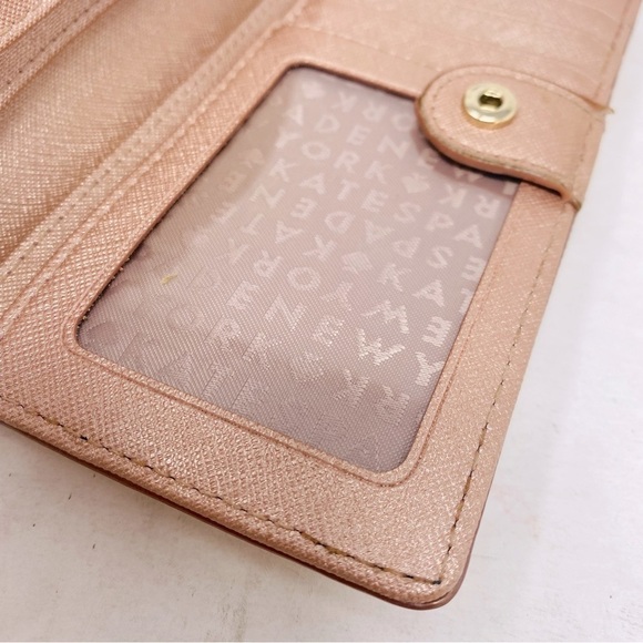 Kate Spade Shimmer Rose Gold Slim Bifold Leather Wallet 7” x 3.5” x 1” - Picture 6 of 10
